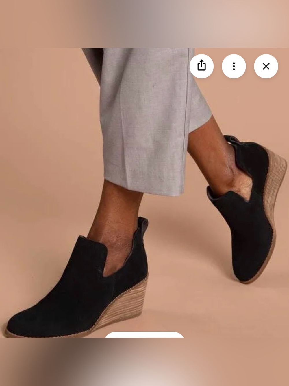 Toms Kallie Black Suede Wedge Booties with Stacked Heel